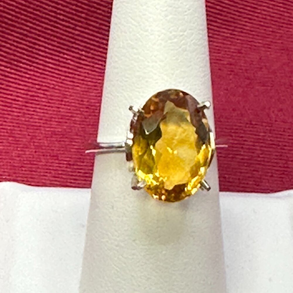 Large Natural Citrine Stone Ring on Silver Base.  Size 8. - Picture 6 of 14